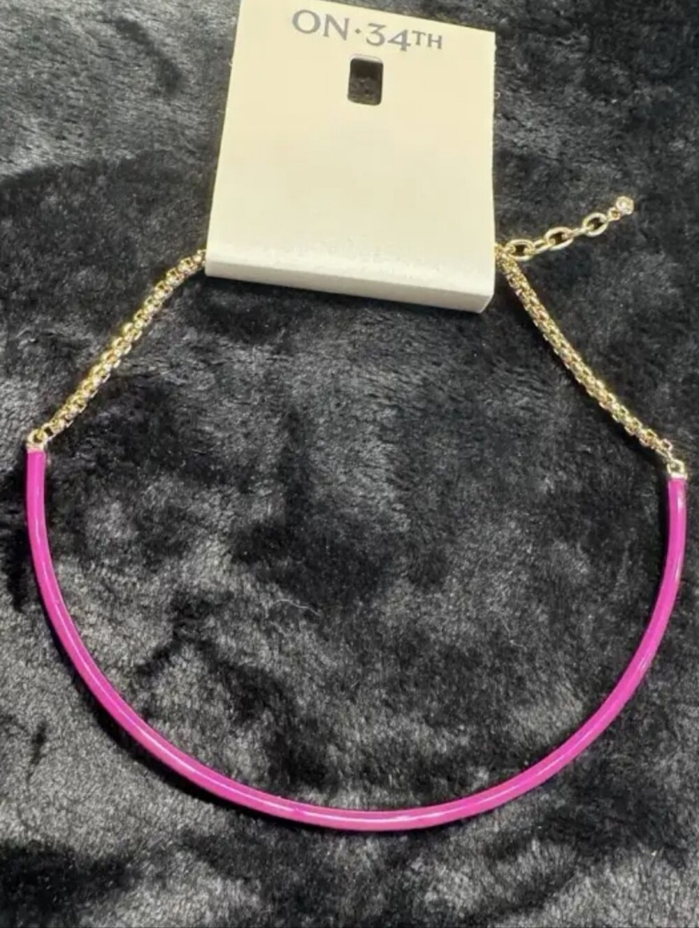 On 34th Gold-Tone Pink Enamel Chain Collar Necklace